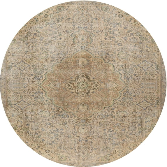 Ahgly Company Machine Washable Indoor Round Traditional Dark Almond Brown Area Rugs, 3' Round