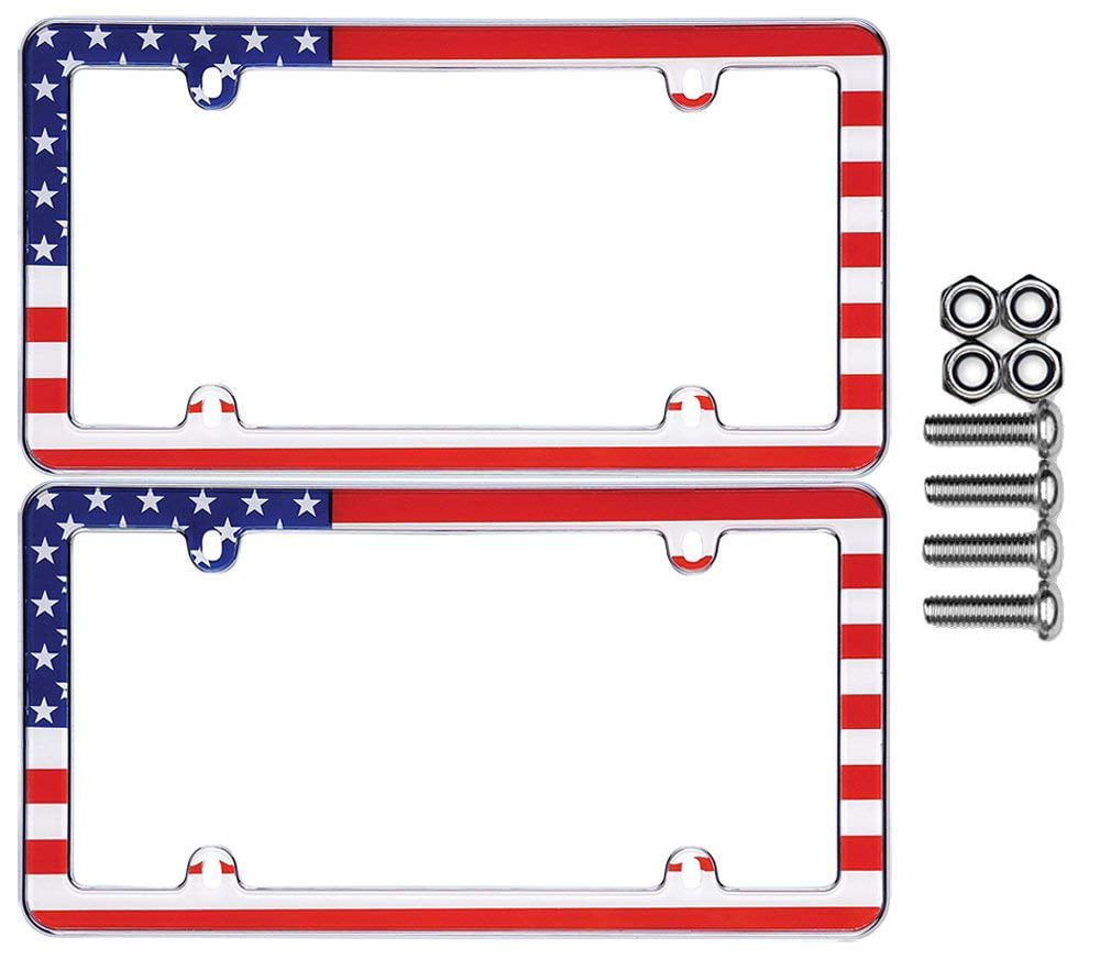 Cruiser Accessories 23003 Chrome USA Flag License Plate Frame Bundle with  Metric Fasteners for Most Import Cars  Trucks (3