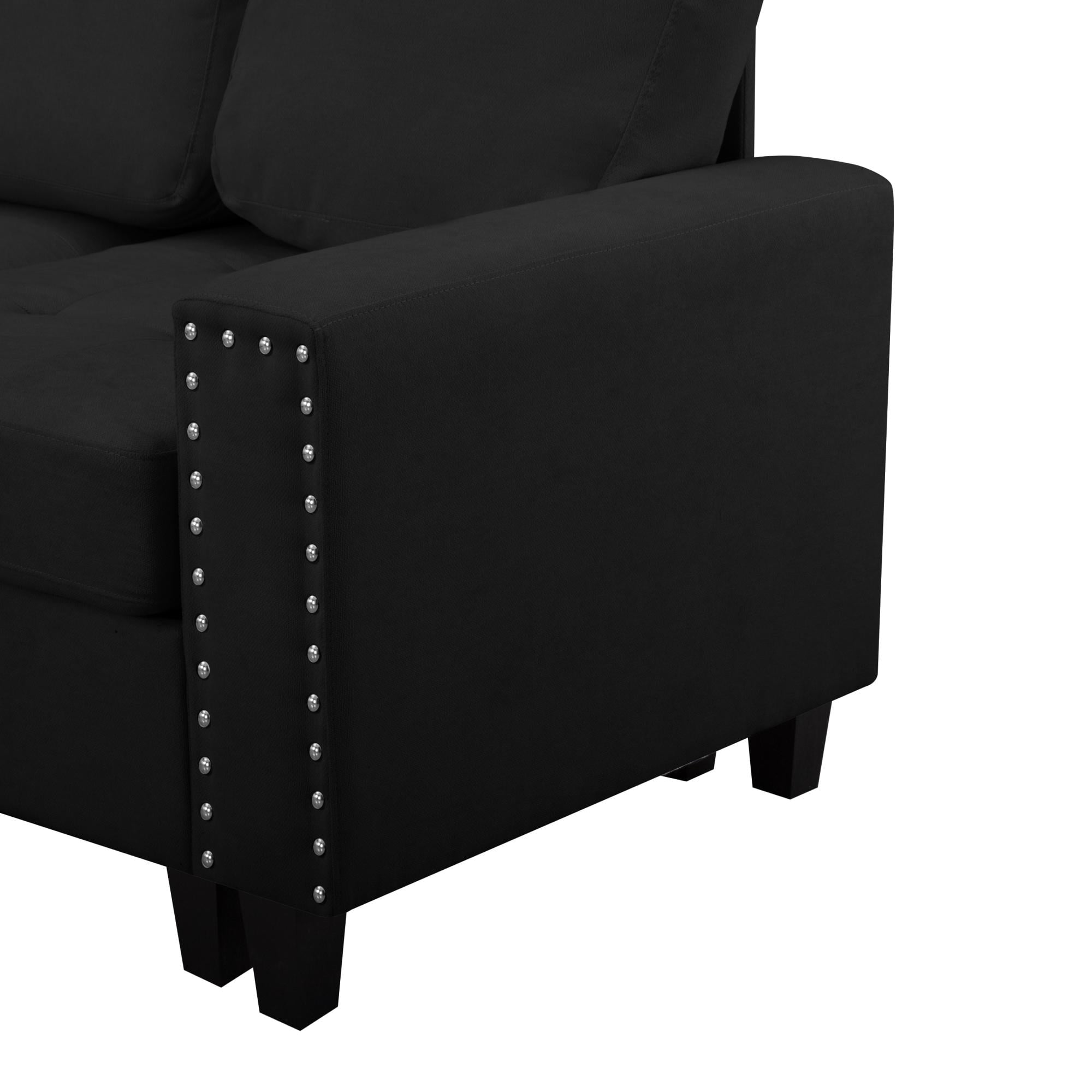 Gewnee 108" High Backrest Sectional Sofa&Couch,L-Shape Sectional Sofa Convertible Left or Right Chaise,Linen Blend，Ding Head Design,6-Seater Seating and Suitable for Living Room.(Black)