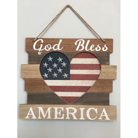 Patriotic God Bless America Flag Heart Sign