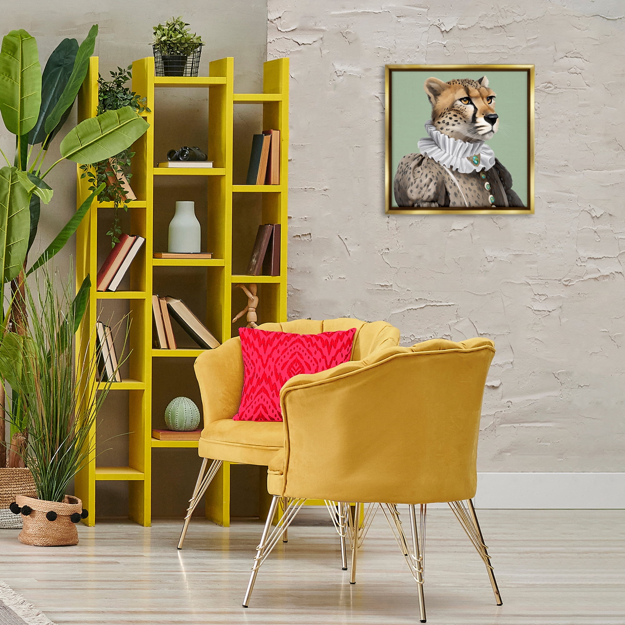 Stupell Industries Madame Cheetah Portrait Novelty & Humor Painting Gold Floater Framed Canvas Art Print Wall Art, 18 x 18