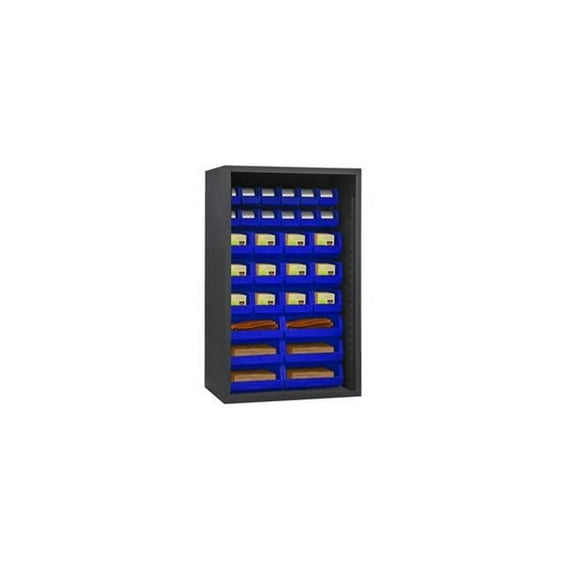Durham  12 Guage Enclosed Shelving with 30 Blue Hook on Bins - Gray - 36 x 24 x 60 in.