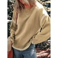 thumbnail image 4 of Sweaters for Women Solid Crewneck Loose Fit Long Sleeve Contrast Cable Knit Pullover Sweater Jumper Tops Khaki M, 4 of 7