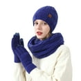 thumbnail image 2 of Women's Winter Hat Gloves Scarf Set Soft Wool Beanie Hat Cable Knit Scarf Gloves 3Pcs Gift Blue, 2 of 3