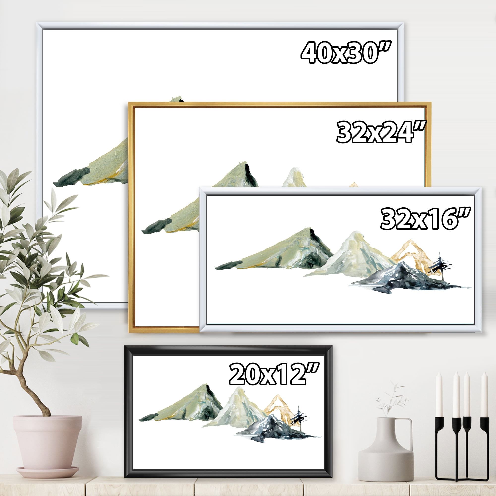 Designart 'Dark Blue Mountain Landscape Winter Minimalistic I' Modern Framed Canvas Wall Art Print