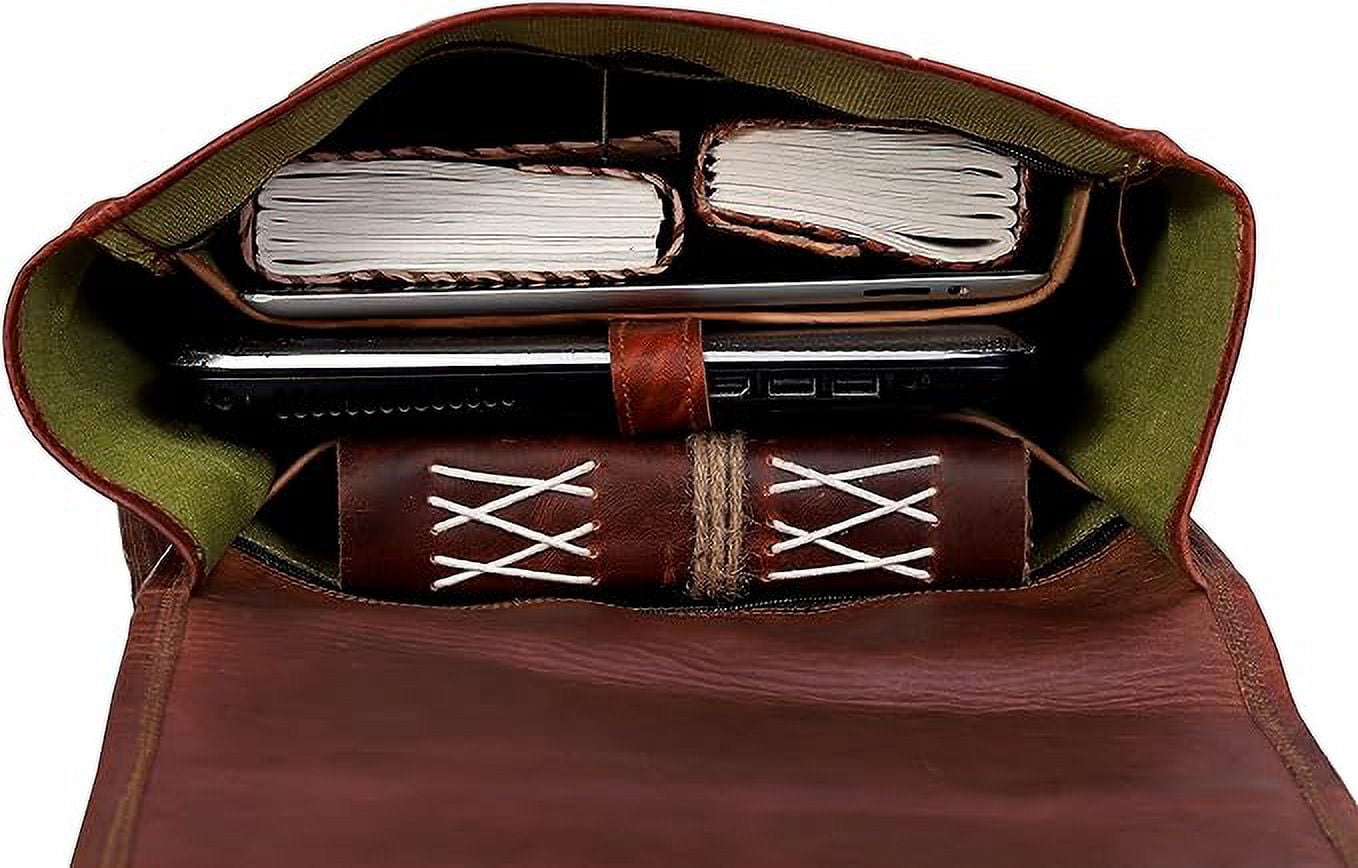 RUZIOON Vintage Leather Backpack Laptop Messenger Bag Rucksack Sling for Men Women, Brown, Size- 15"(H) x 5"(W) x 11"(L)