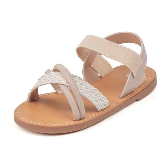 ZHOGXU Kids Girls Sandals With Adjustable Straps Soft Sole Open Toe Slip On Lightweight Comfortable Shoes For Everyday Wear,Beige,1-1.5 Years