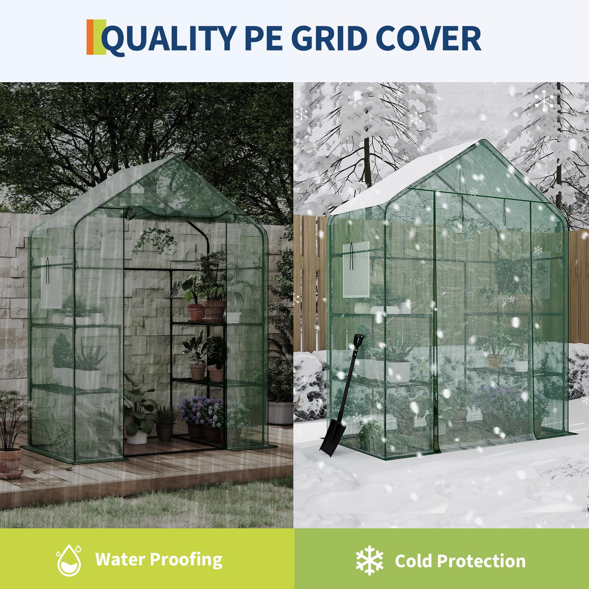 57x29x77-Inch Mini Walk-in Greenhouse, Transparent PE Cover with Anchor, 3-Tier Design, 4 Shelves for Indoor and Outdoor Planting