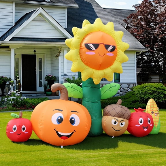 8FT Long Thanksgiving Inflatables Outdoor Decorations, Fall Blow ups Decorations Sunflower and Vegetables, Build in LEDs Outdoor Indoor Lawn Yard Thanksgiving Decorations Autumn Holiday Harvest