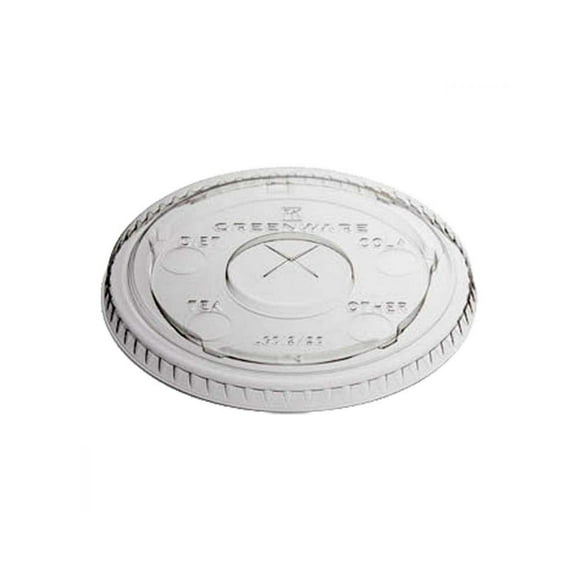 PLA Couvercle Plat 98mm / avec X Paillette (claire) pour tasse froide compostable de 12 oz - 20 oz pla (100% Compostable) 1000 Unité/Pack