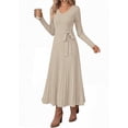 thumbnail image 3 of PRETTYGARDEN Womens Fall Maxi Long Sleeve Sweater Dress Soft Stretchy Knit, V Neck A Line Dresses with Bow, Flowy Pleated Hem, Cocktail Party Outfits, Trendy Winter Clothes, 3 of 9