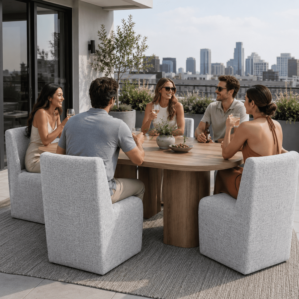 Aenkyo Upholstered Dining Chair with Casters, Modern Wingback Accent Side Chair, Feather Gray
