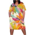 thumbnail image 2 of Sakmal Graphic Dresses for Women 2024 with Pocket Oversize Comfort Fit Yellow Short Sleeve Mid-Length Shift Dress, 2 of 5