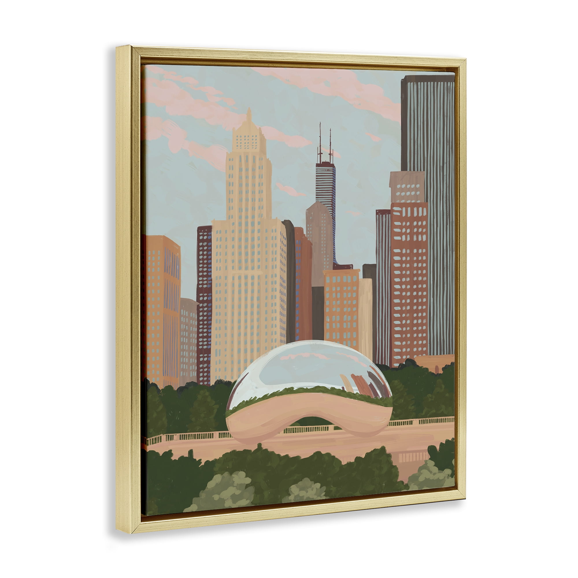 Stupell Industries Chicago Bean Cityscape Gold Framed Floater Canvas Wall Art, design by Veronica Lara