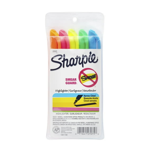 Sharpie Pocket Style Highlighters, Chisel Tip, Assorted Colors, 5 Count