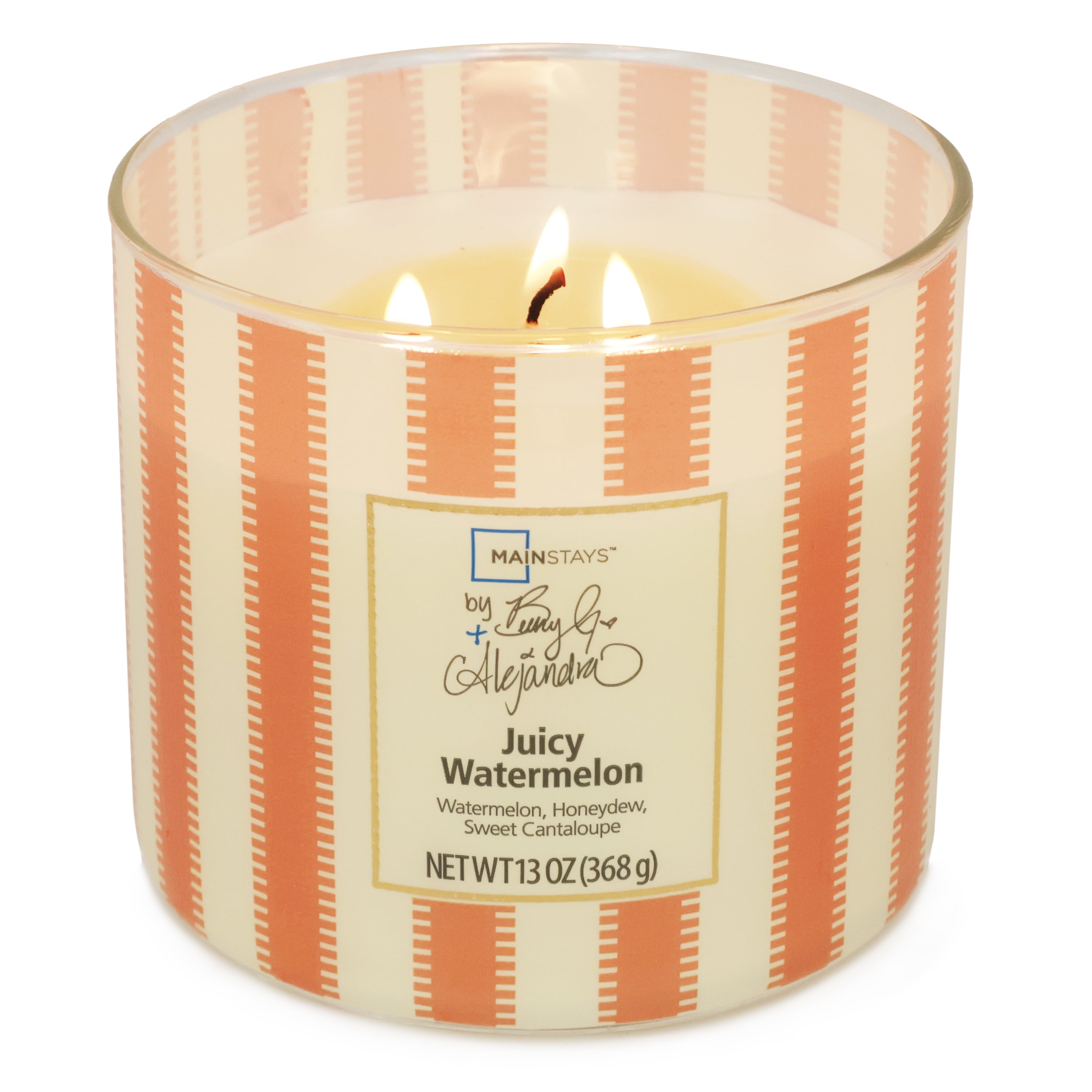 Mainstays by Becky G. & Alejandra 3-Wick Juicy Watermelon Candle, Orange Stripe, 13 oz