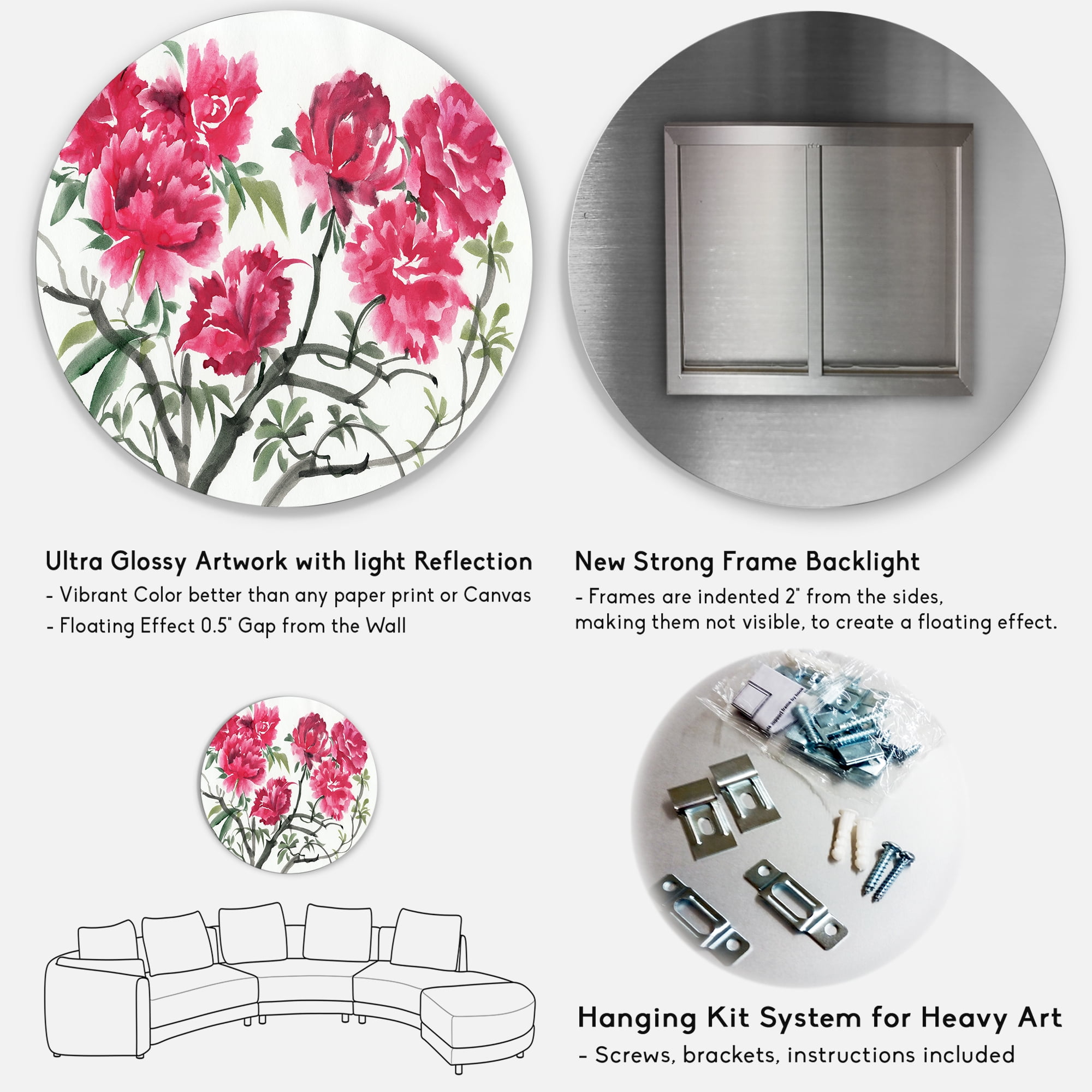 Designart 'Ancient Purple Azalea Flower' Traditional Circle Metal Wall Art 23x23 - Disc of 23