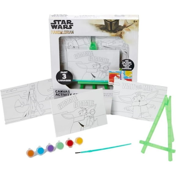 Star Wars Baby Yoda Canvas Painting Art Set with Easel Paint and Paintbrush 3 Canvases