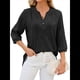thumbnail image 1 of Blusas Elegantes e Informales para Mujer, Camisetas de 3/4 con Cuello en V y Puños Fruncidos. Negro XXL, 1 of 10