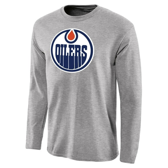 Men's Ash Edmonton Oilers Team Primary Logo Long Sleeve T-Shirt