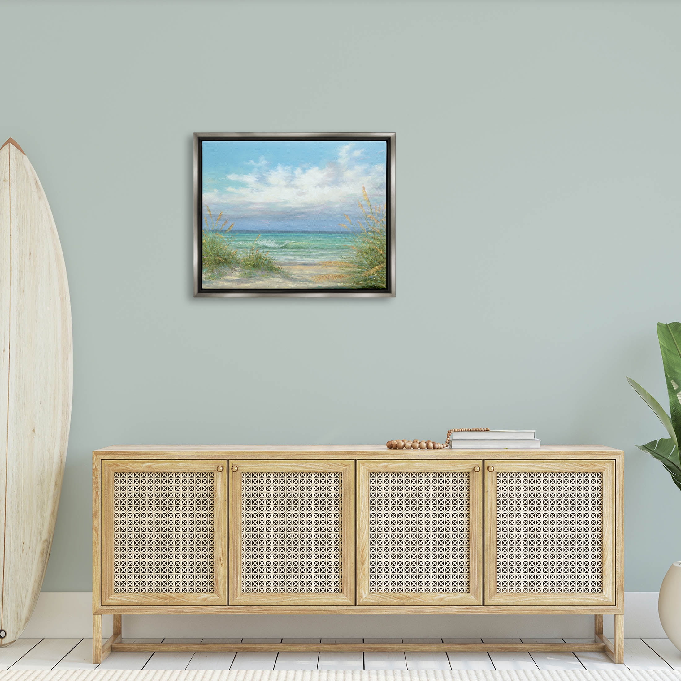 Sea Shoreline Horizon Scenery Coastal Painting Luster Gray Framed Art Print Wall Art