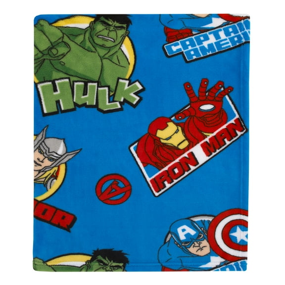 Marvel  The Avengers I Am A Hero Blue, Green, and Red Super Soft Toddler Blanket