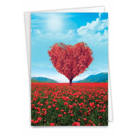 NobleWorks Miss You Greeting Card with 5 x 7 Inch Envelope (1 Card) Thinking of You, Just Because Heart Trees C8994JMYG