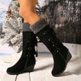 thumbnail image 4 of Lovzfmll Knee High Boots Women, Wedge Mid Calf Suede Fringe Faux Fur, Back Lace Up Chunky Mid Heel Round Toe Tassel Boots Casual Fall Black Boots, 4 of 9