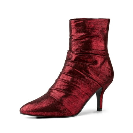 Women's Zip Slouchy Pointed Toe Christmas Sexy Heel Boots Red (Size 6)