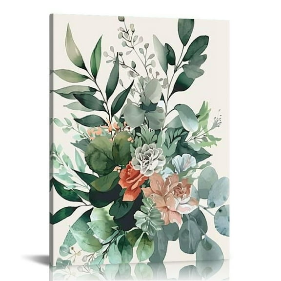 Framed Green Botanica Plant Wall Art Sage Boho Floral Wall Decor. Eucalyptus Leaf Botanical Prints Canvas Painting Picture for Bedroom Living Room Kitchen