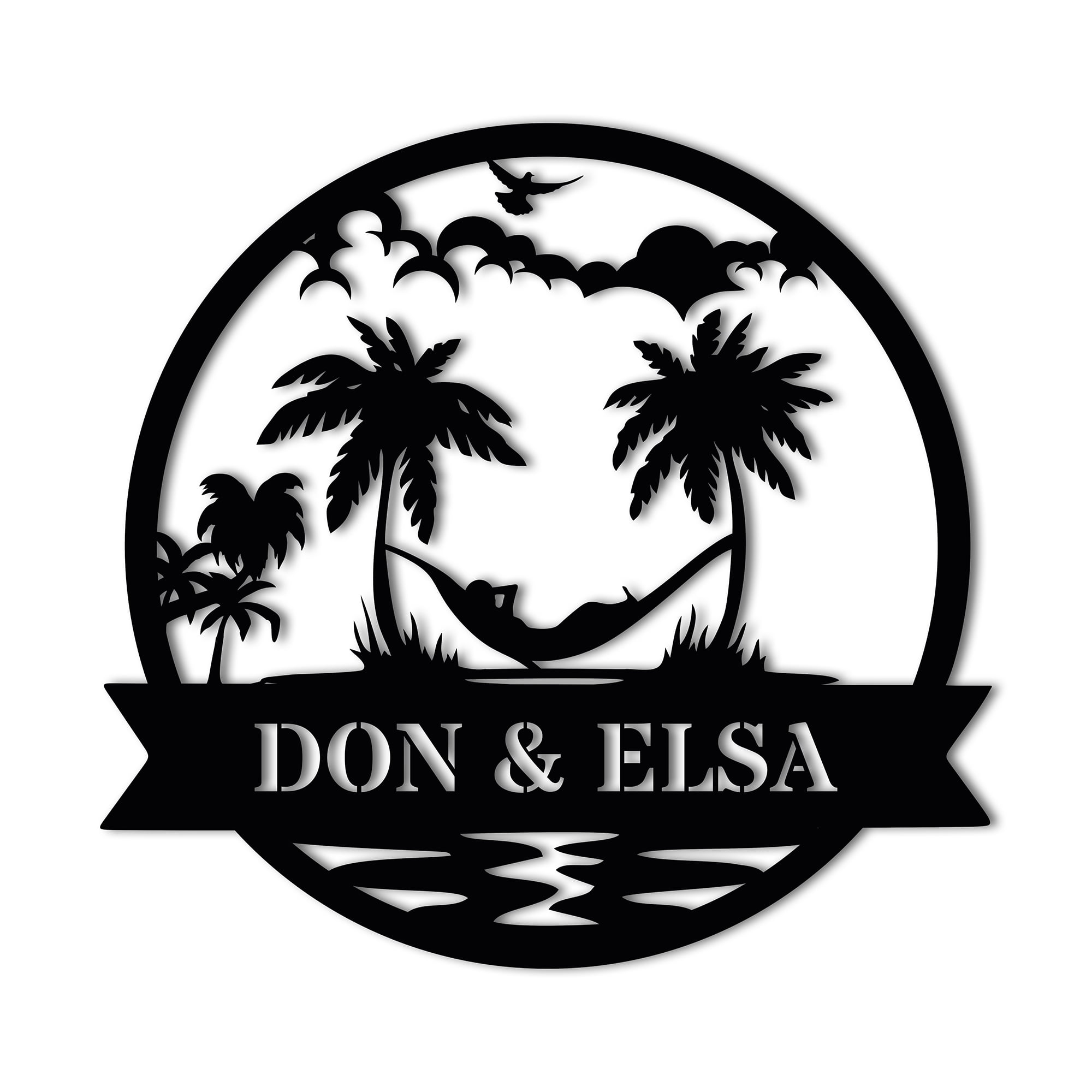 Beach Palm Tree Hammock Personalized Metal Wall Sign Aloha Wall Art