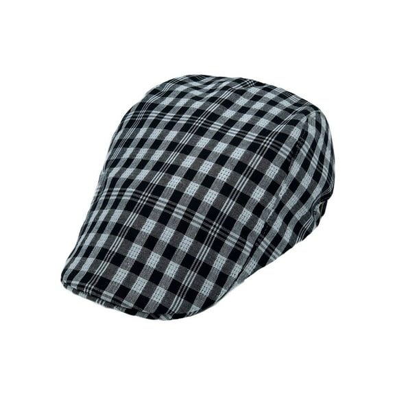 WITHMOONS Cotton Newsboy Hat Gatsby Ivy Flat Cap Tartan Check Adjustable LD31513 (Black)