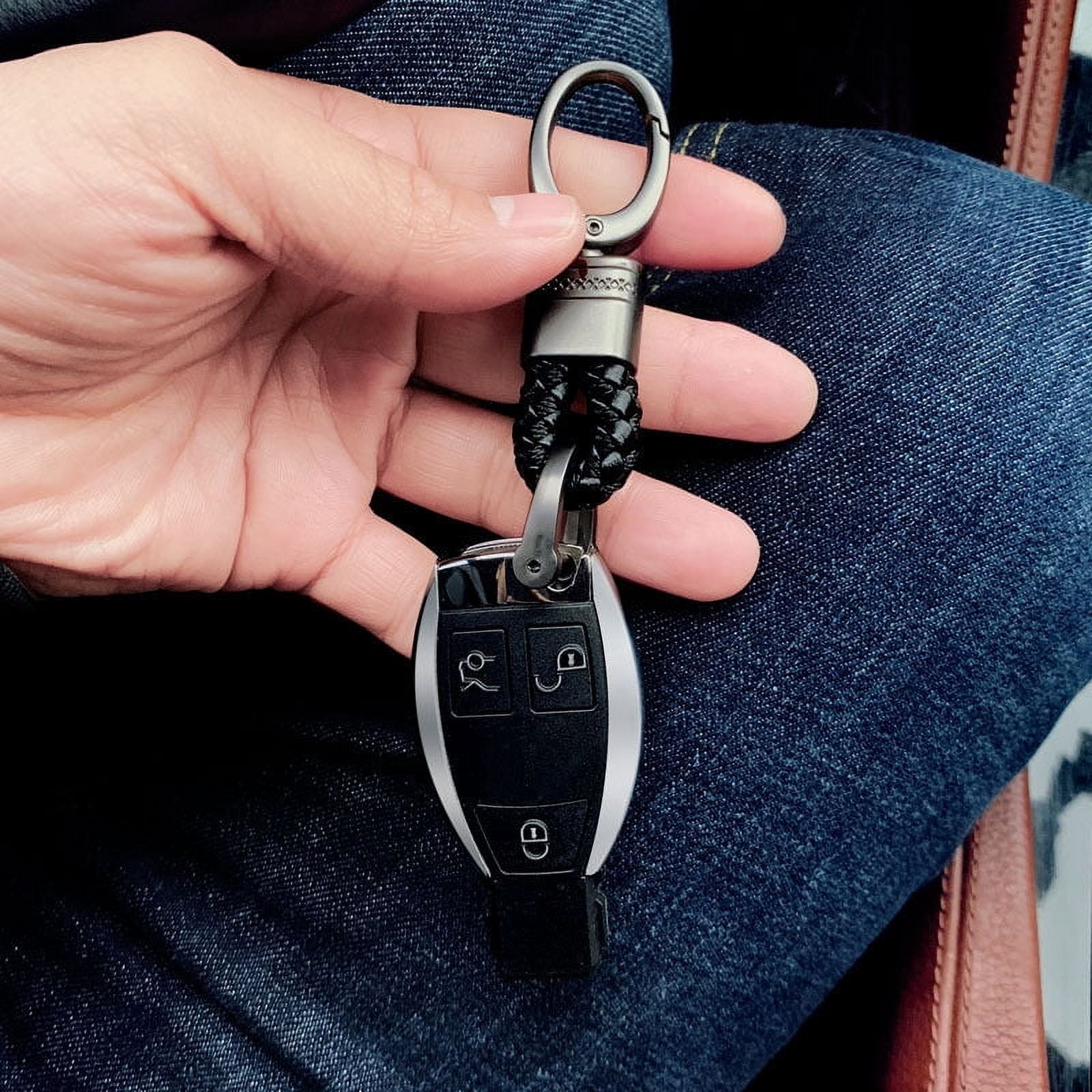 Men's Keychain Braided Rope Leather Cord Key Chain Ring Short Keyring for Car Keys Black Red and Pink Keychains Gift