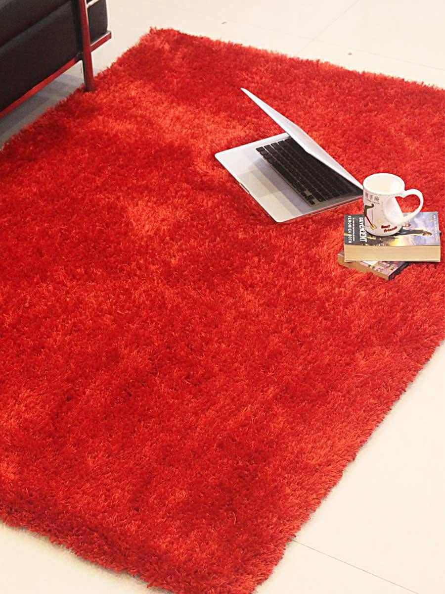 Rugsotic Carpets Hand Tufted Shag Polyester 6'x9' Area Rug Solid Red