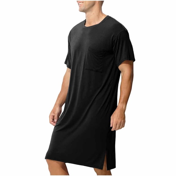 PBFRDSJ Modal Mens Loose Nightshirt Short Sleeve Crew Neck Casual T Shirt Thin Breathable Summer Nightwear