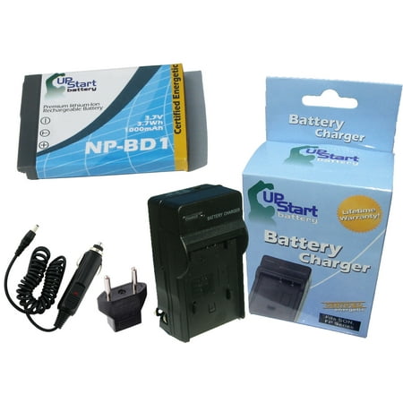 Sony DSC-T500 Battery and Charger with Car Plug and EU Adapter - Replacement for Sony NP-BD1 Digital Camera Batteries and Chargers (1000mAh  3.7V  Lithium-Ion)