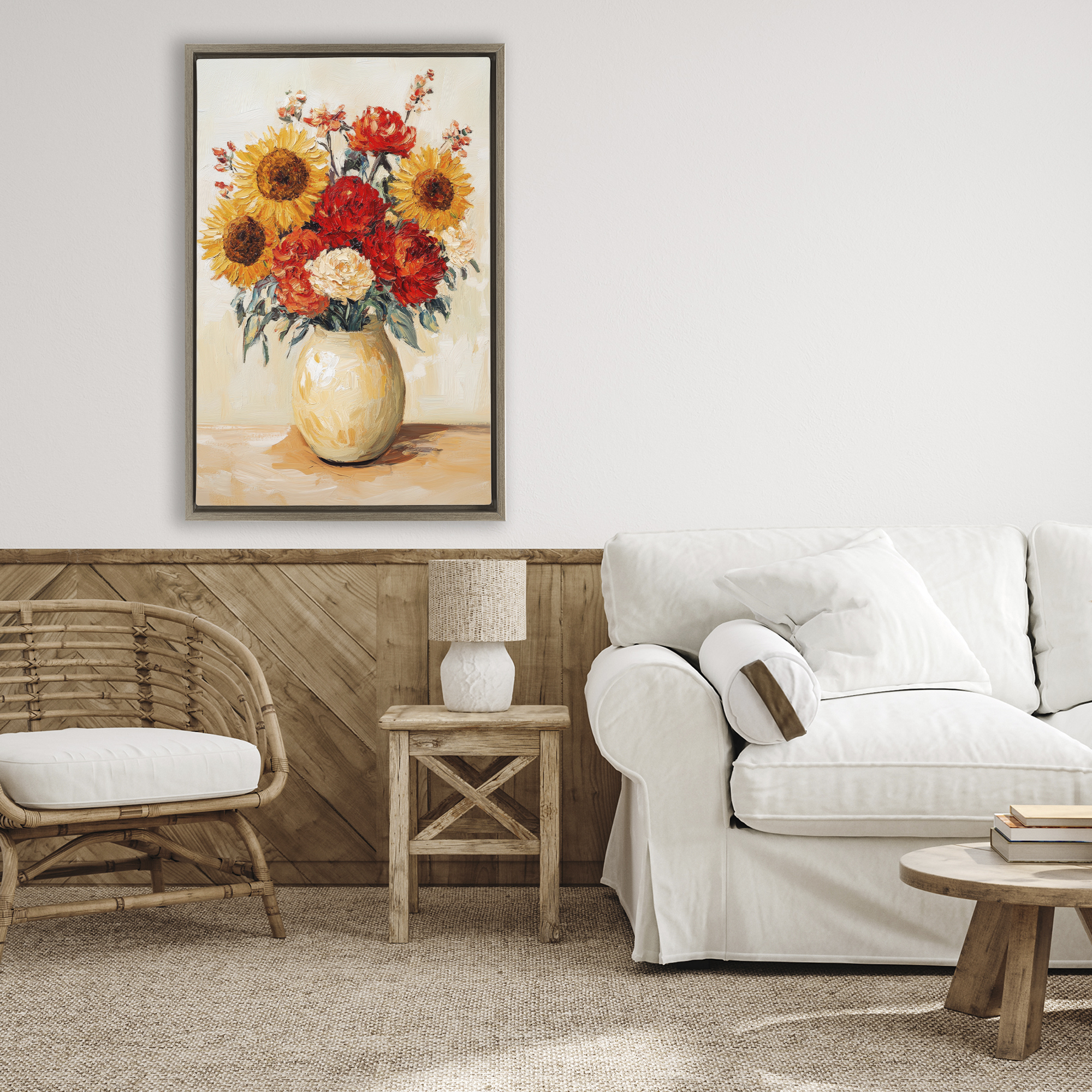 Charming Bouquet of Fall Brown Framed Floater Canvas Wall Art, design by Petal Prints Design