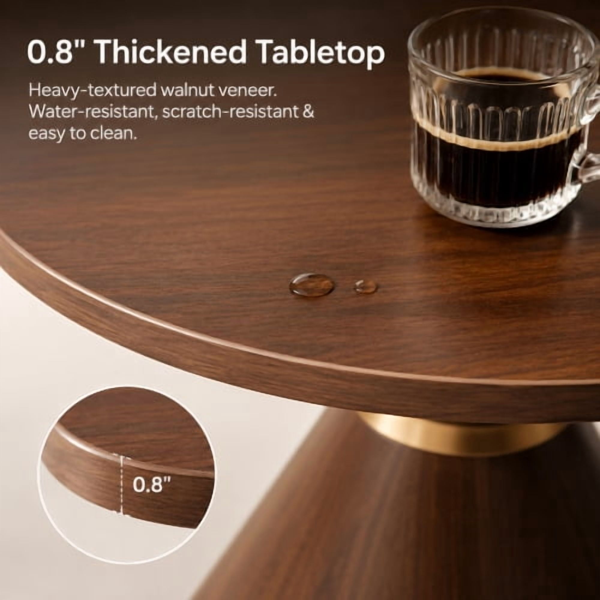 2-Piece Round Nesting Coffee Table Set, Walnut Wood Grain Tabletop with Metal Base, Mid-Century Modern Accent Tables for Living Room Bedroom, Nut Brown