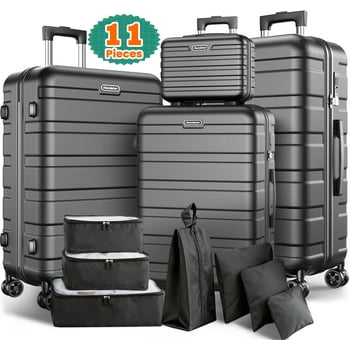 Newest 11-Piece Luggage Set, 28" & 24" Spinner Suitcases with 20" Carry-On Bag, 14" Toiletry Case & Packing Cubes, Durable Travel Suitcase Set with Spinner Wheels & Combination Lock
