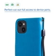 thumbnail image 6 of Allytech Wallet Case for iPhone 13 Mini 5G 5.4 inch 2021, Slim Premium Embossed Tree Cat Flowers PU Leather Flip Kickstand Magnetic Snap Hand Strap Case for iPhone 13 Mini 2021, Blue, 6 of 6