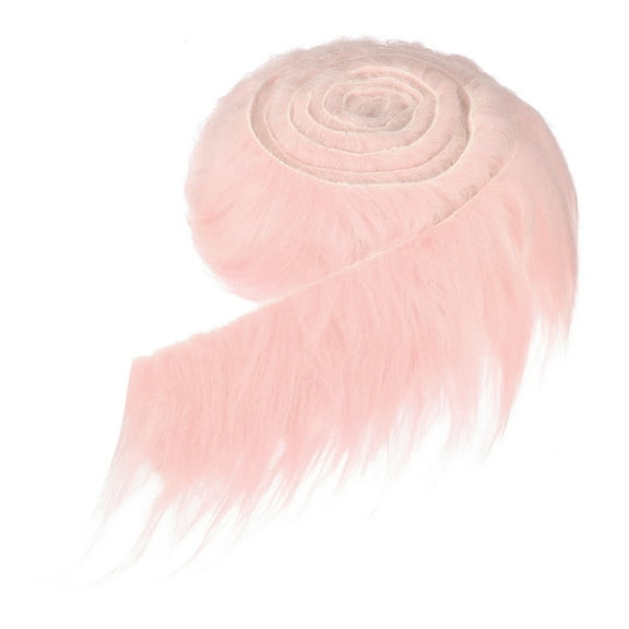 Uxcell Faux Fur Fabric, 60 x 2 Inch Plush Faux Fur, Fluffy Fuzzy Fabric Precut Strips for Crafts Beard Hair, Light Pink