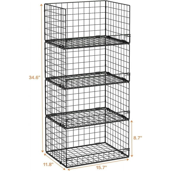 4-Tier Stackable Closet Organizers, Foldable Storage Shelves for Clothes, Black