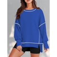 thumbnail image 4 of Female Casual Crewneck Sweatshirts Long Sleeve Oversized Trendy Contrast Stitching Fall Pullover Blouse Blue XL, 4 of 8