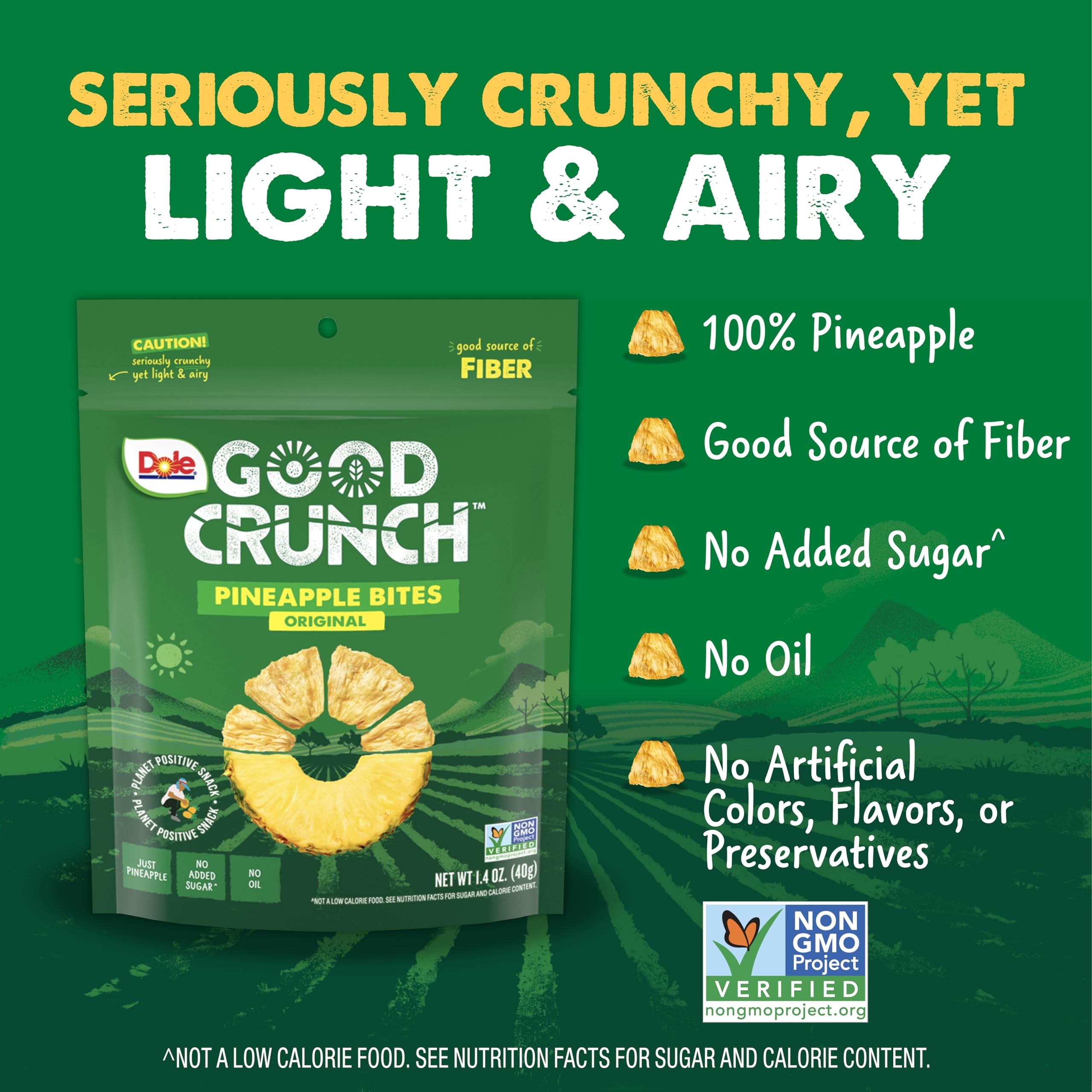 Pack of 2 - Dole Good Crunch Pineapple Dried Fruit Bites, Gluten Free & Vegan Snack, 1.4Oz Bag