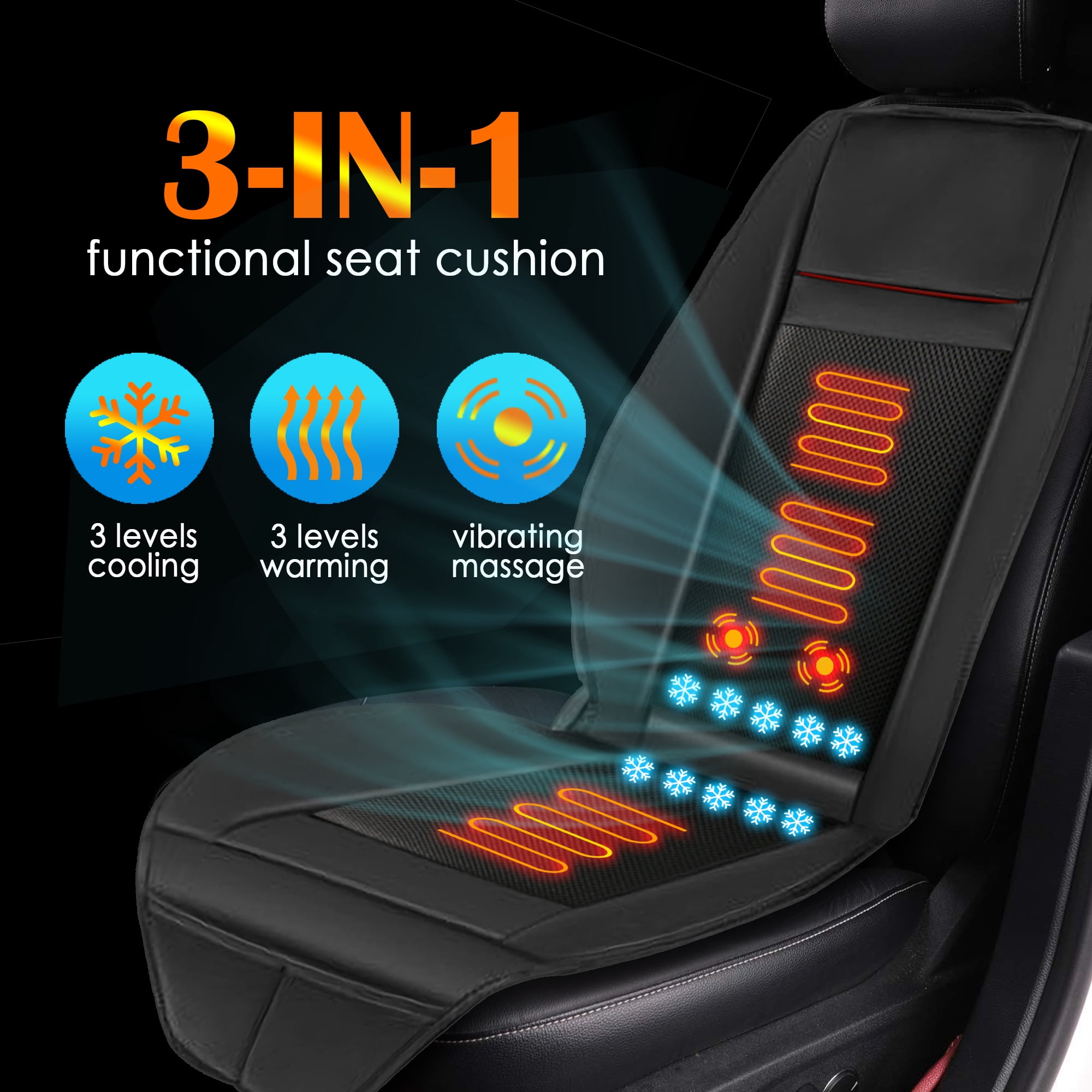 Practisol 12V Cooling and Heated Car Seat Cover Cooling Car Seat Cushion Ventilated Seat Heater Cooler Massage Seat Cushion with Heat Winter Summer Use