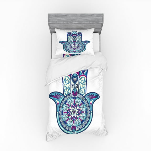 Ambesonne Hamsa Bedding Set 3 Pcs, Culture Art, Twin, Pale Blue Purple