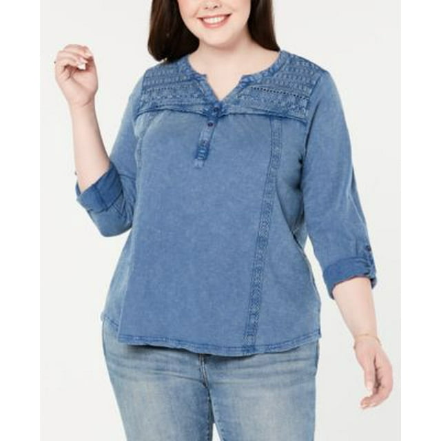 Style & Co. Haut à Encolure Fendue pour Femmes Grande Taille avec Garniture au Crochet
