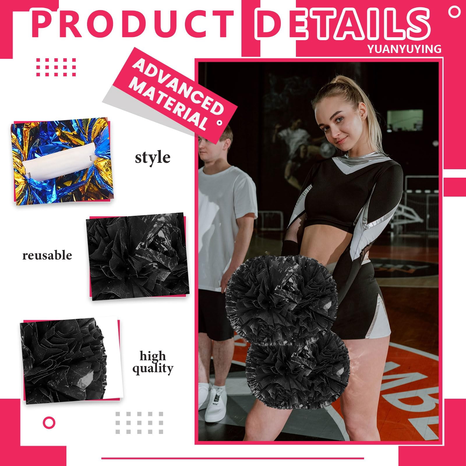 24 Pcs Cheerleading Pom Poms, Cheerleader Pompoms with Handle Style,Fit for Team Spirit Sports Dance Cheering