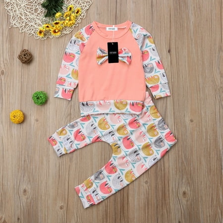 

2PCS Set Newborn Baby Kids Girl Clothes Romper Shirt Tops+Flamingo Pants Outfits