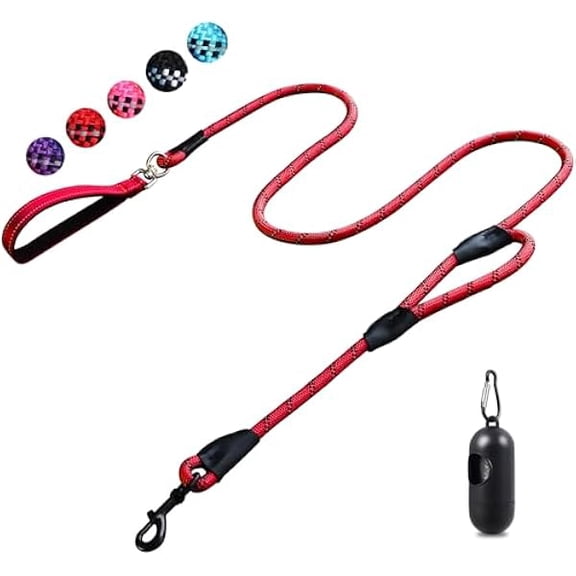 Eryueer 6FT Strong Dog Lead with Comfortable Padded Handle and Highly Reflective Threads for Small, Medium and Large Dogs (6-FT,red)